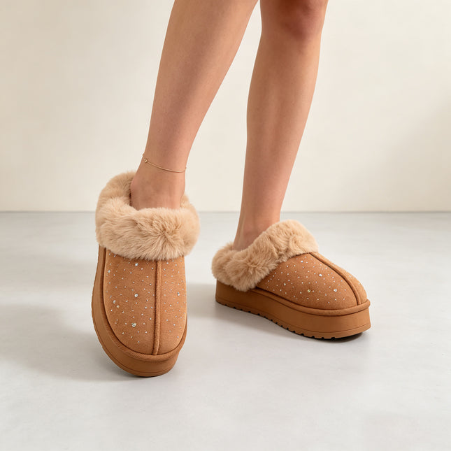 Papuci de casa Dama,Cu Imblaniti,PD1116,Camel
