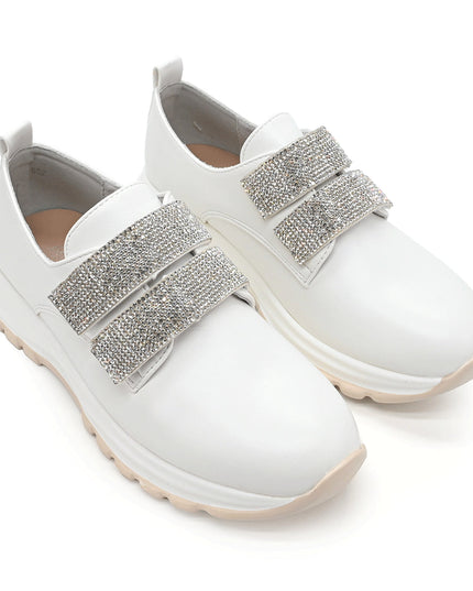 Pantofi casual de dama din piele ecologica, cu scai, P1232 - Alb