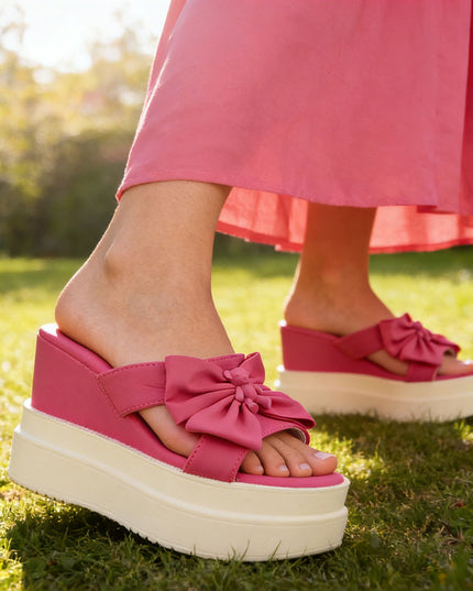 Papuci Casual De Dama cu platforma, din Piele Ecologica, SA18 - Fucsia