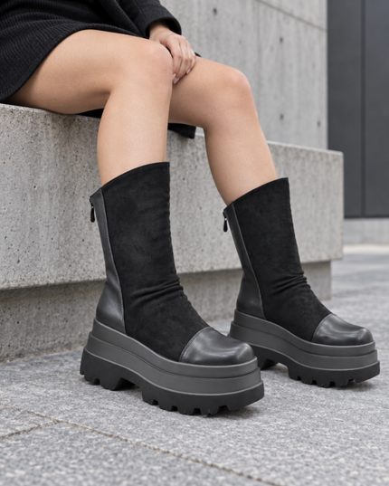 Ghete de dama,Din piele ecologica cu interior imblanit,GD1130,Negru