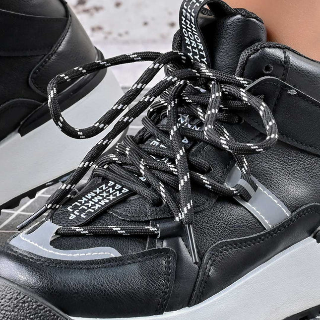 Pantofi sport inalti de dama,D1314,Din Piele ecologica,Negru