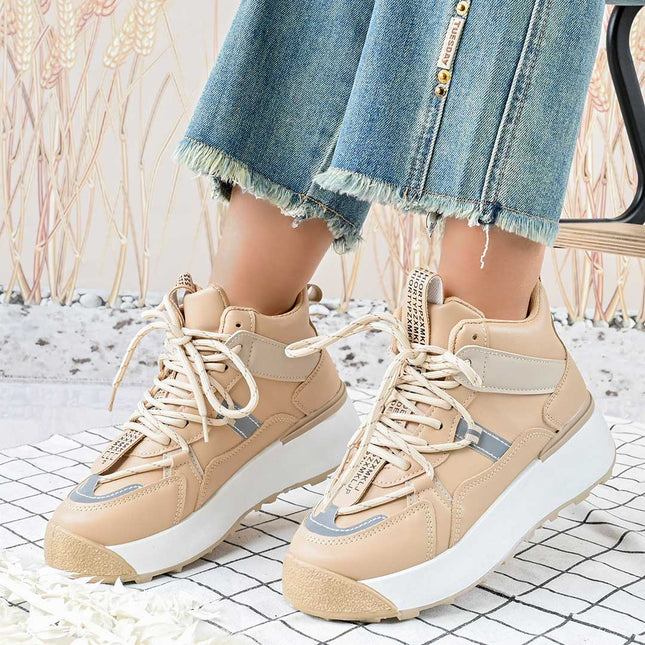 Pantofi sport inalti de dama,D1314,Din Piele ecologica,Kaki