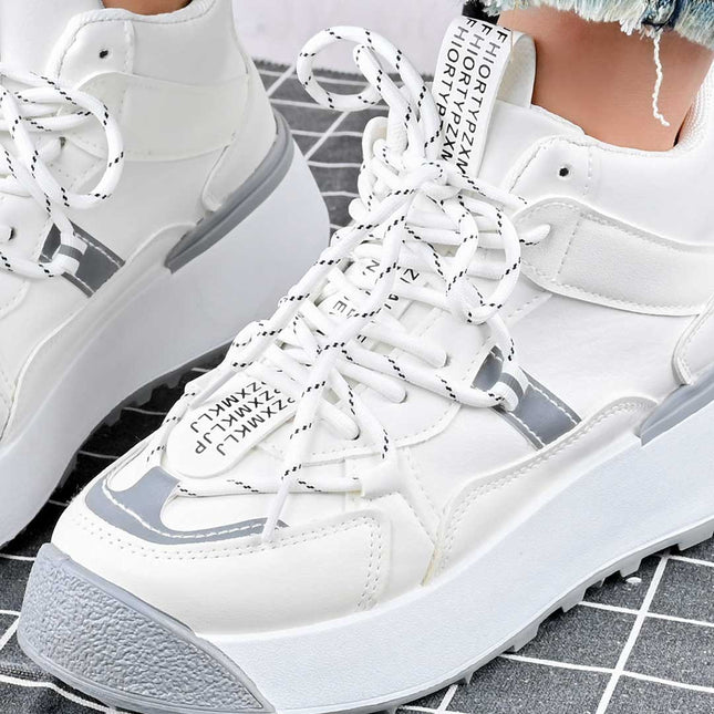 Pantofi sport inalti de dama,D1314,Din Piele ecologica,Alb