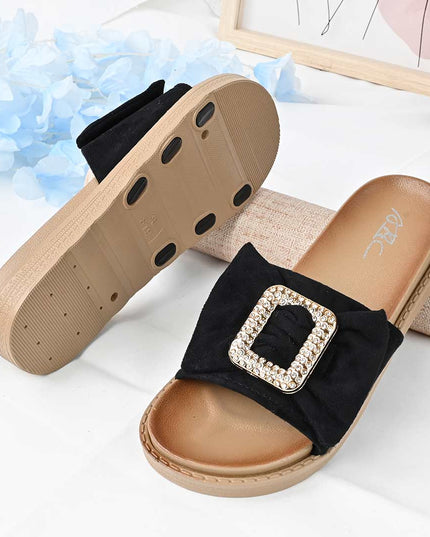 Papuci Casual De Dama din piele intoarsa ecologica, PD1091 - Negru