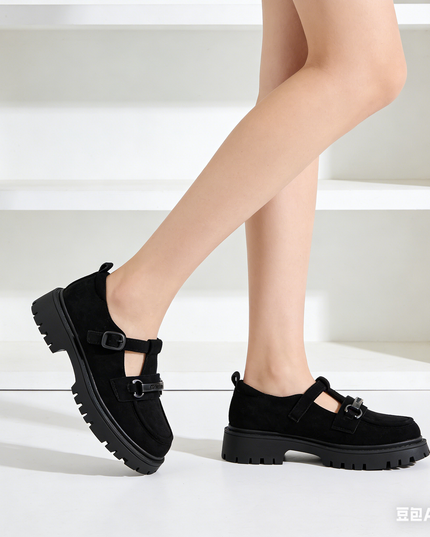Pantofi casual de dama din piele ecologica intoarsa, P1267 - Negru