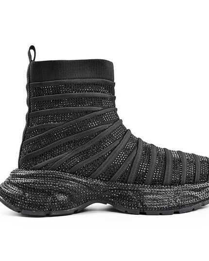 Pantofi Sport Inalti De Dama cu model sosete, D1461 - Negru