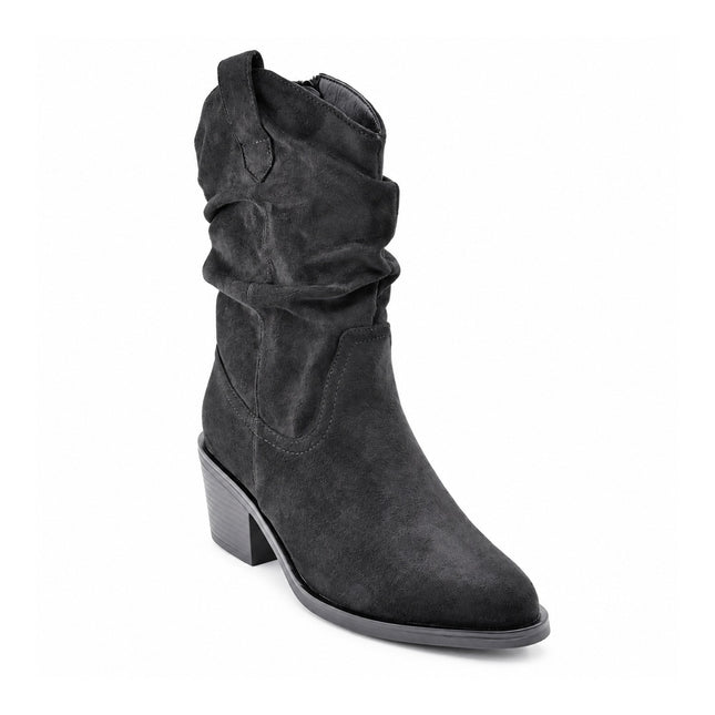 Botine de dama, din piele ecologică întoarsă, cu toc gros, BD1023,Negre