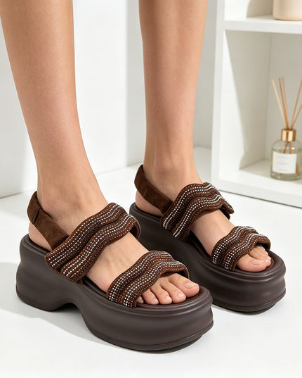 Sandale de Dama cu platforma, din Piele Ecologica, SA124 - Maro