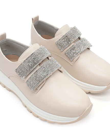 Pantofi casual de dama din piele ecologica, cu scai, P1232 - Bej
