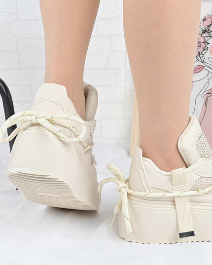 Pantofi Sport De Dama din Piele ecologica cu Strasui, D1500 - Bej