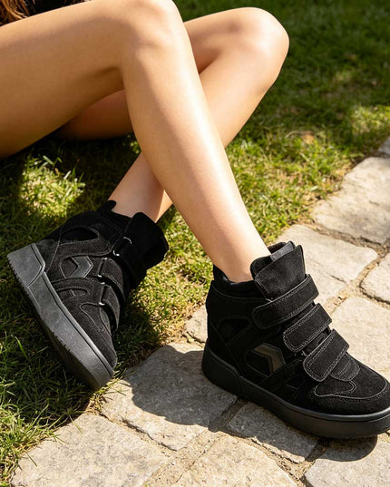 Pantofi Sport De Dama,Cu platforma,Din Piele ecologica intoarsa,D1512,Negru