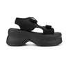 Sandale de dama,Cu platforma,Din Material Textil,SA65,Negru
