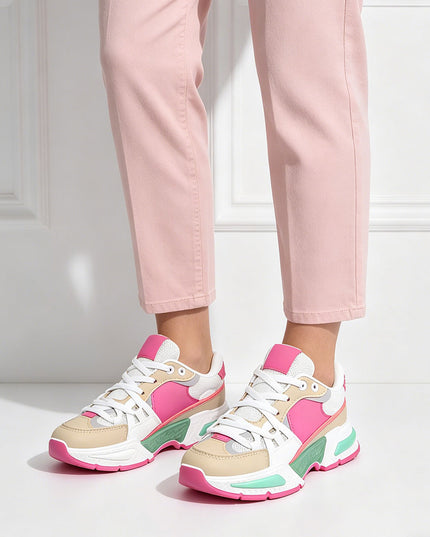 Pantofi Sport De Dama cu insertii de plasa, D1388 - Fucsia