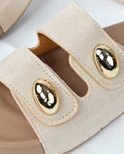 Papuci Casual De Dama din piele intoarsa ecologica, PD1092 - Bej