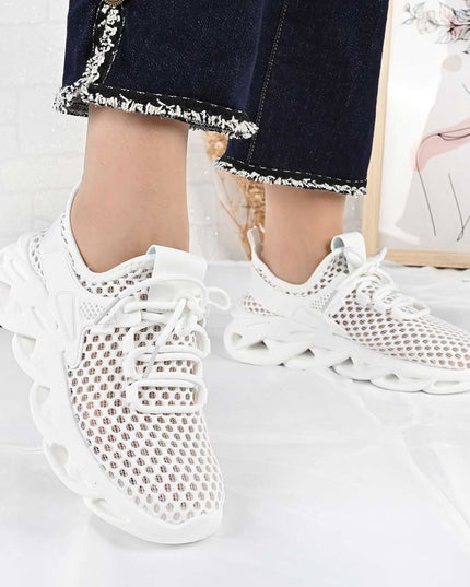 Pantofi sport De dama cu insertii de plasa, D1490 - Alb