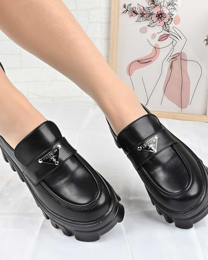 Pantofi casual de dama cu platforma, din piele ecologica, P1302 - Negru