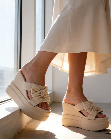 Papuci Casual De Dama cu platforma, din Piele Ecologica, SA18 - Bej
