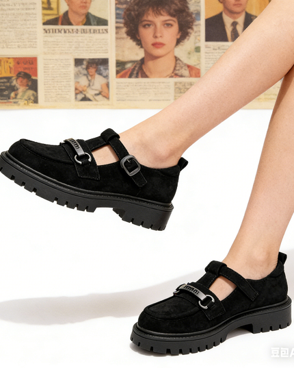 Pantofi casual de dama din piele ecologica intoarsa, P1267 - Negru