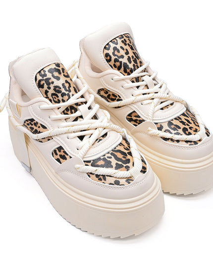 Pantofi Sport De Dama cu Platforma, din piele ecologica, D1413 - Bej cu Leopard
