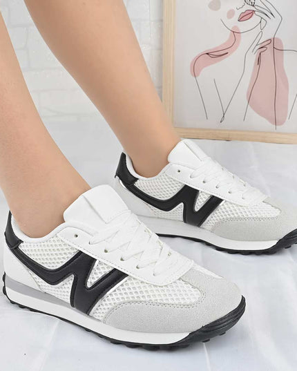 Pantofi Sport De Dama din material textil, D1497 - Alb cu Negru