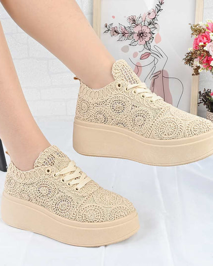 Pantofi Sport De Dama din material textil, D1493 - Bej
