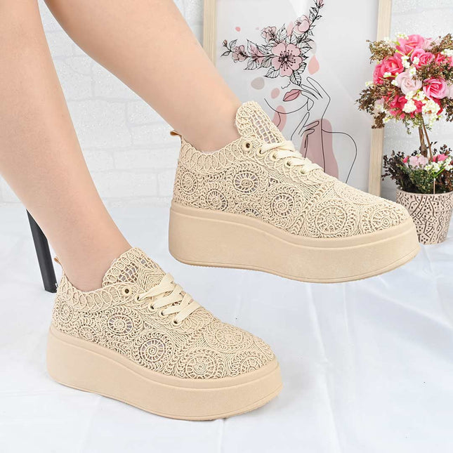 Pantofi Sport De Dama din material textil, D1493 - Bej