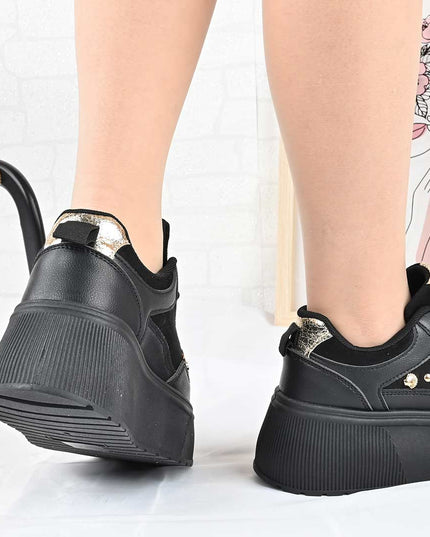Pantofi Sport De Dama din Piele Ecologica, cu Platforma, D1496 - Negru