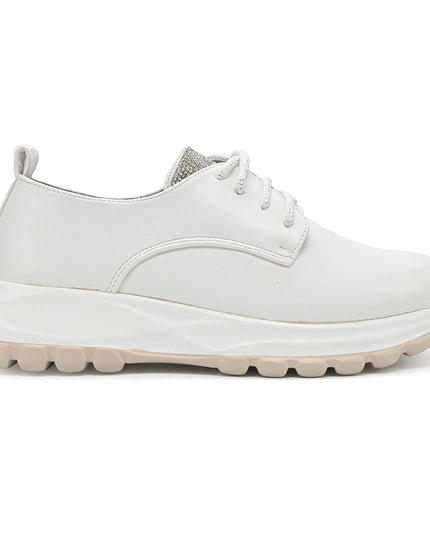Pantofi casual de dama din piele ecologica, cu siret, P1234 - Alb