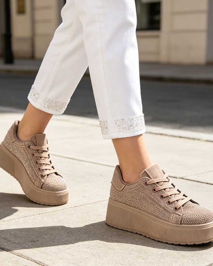 Pantofi Sport De Dama,Cu platforma,Din Piele ecologica intoarsa,D1515,Kaki