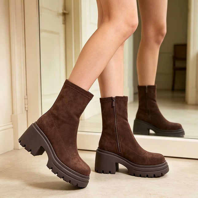 Ghete de dama,Din piele ecologica cu interior imblanit,GD1126,Maro
