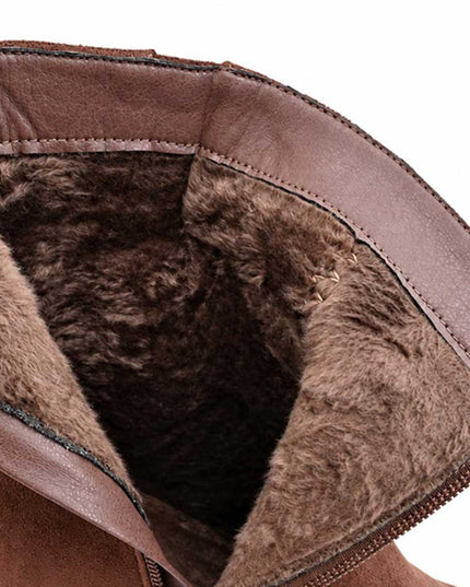 Botine de damă ,Din piele ecologică întoarsă, cu franjuri și toc gros,BD1019,Maro