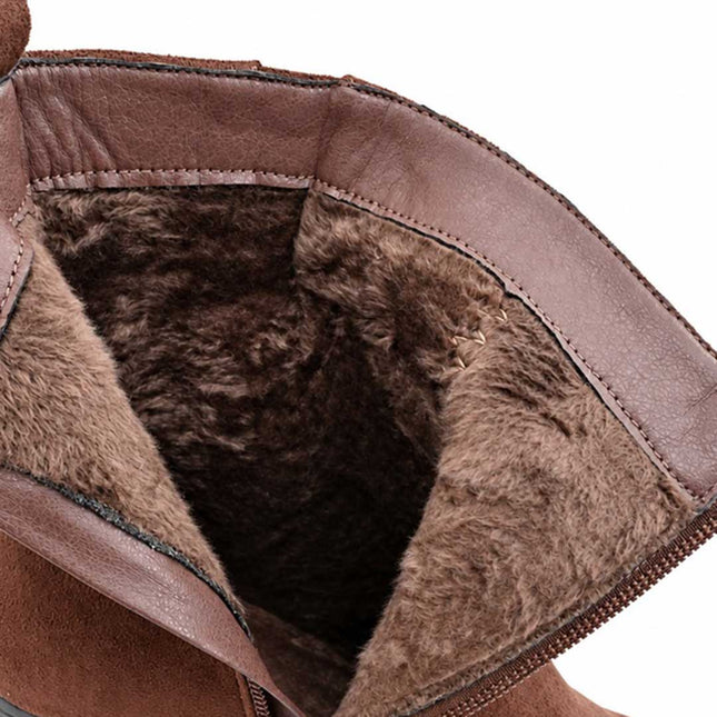 Botine de dama,Din piele ecologică întoarsă, cu franjuri și toc gros,BD1019,Maro