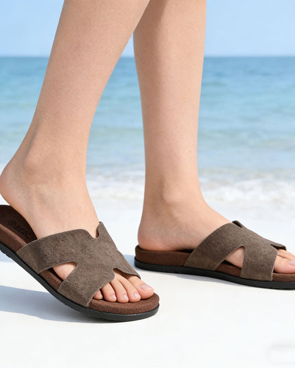 Papuci Casual De Dama din Piele Naturala, PD1104 - Maro