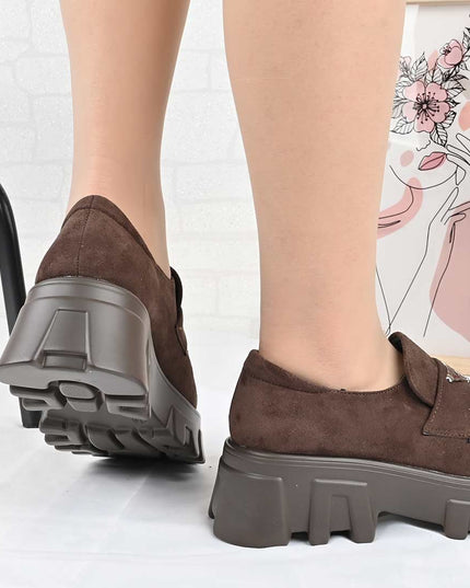 Pantofi casual de dama cu platforma, din piele ecologica intoarsa, P1303 - Maro
