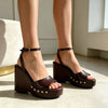 Sandale de Dama,Cu platforma,Din Piele Ecologica,SA133,Maro
