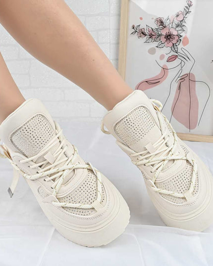 Pantofi Sport De Dama din Piele ecologica cu Strasui, D1500 - Bej