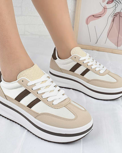 Pantofi Sport De Dama din material textil, D1494 - Bej