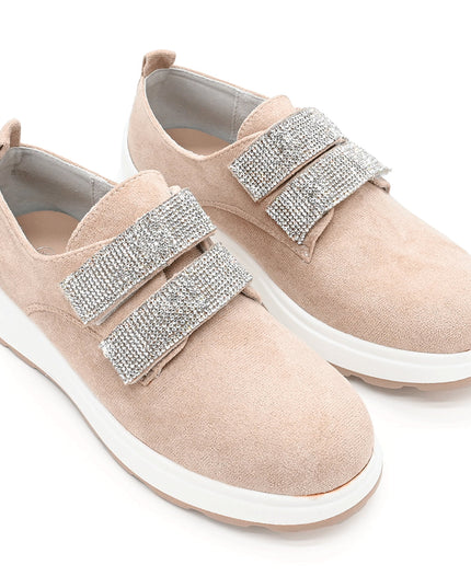 Pantofi casual de dama din piele ecologica intoarsa, cu scai, P1233 - Bej