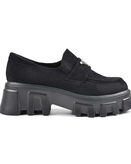 Pantofi casual de dama cu platforma, din piele ecologica intoarsa, P1303 - Negru