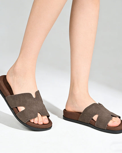 Papuci Casual De Dama din Piele Naturala, PD1104 - Maro