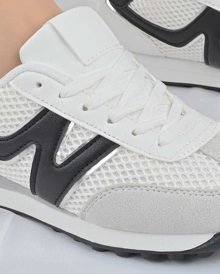 Pantofi Sport De Dama din material textil, D1497 - Alb cu Negru