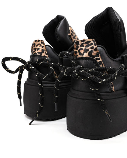 Pantofi Sport De Dama cu Platforma, din piele ecologica, D1413 - Negru cu Leopard