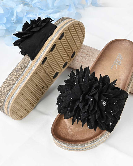 Papuci Casual De Dama din piele intoarsa ecologica, PD1090 - Negru