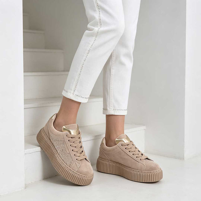 Pantofi Sport De Dama,Din Piele ecologica intoarsa,D1513,Bej