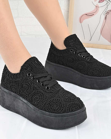 Pantofi Sport De Dama din material textil, D1493 - Negru