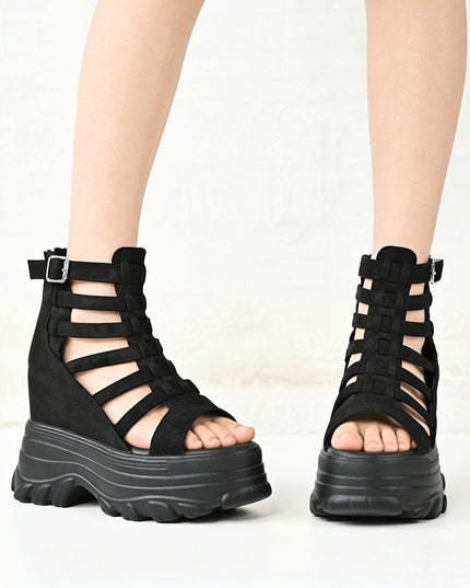 Sandale de dama cu platforma, din Piele Ecologica Intoarsa, SA11 - Negru
