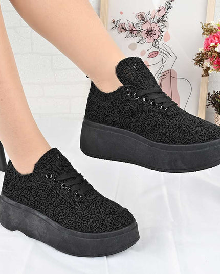 Pantofi Sport De Dama din material textil, D1493 - Negru