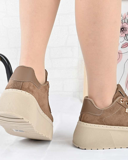 Pantofi Sport De Dama din Piele Ecologica, cu Platforma, D1449 - Maro