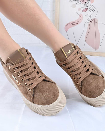 Pantofi Sport De Dama din Piele Ecologica, cu Platforma, D1449 - Maro