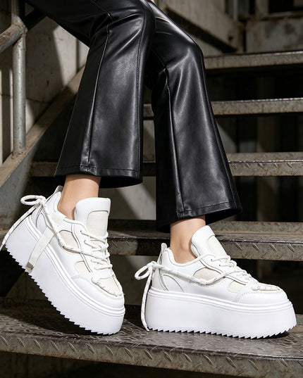 Pantofi Sport De Dama cu Platforma, din piele ecologica, D1413 - Alb